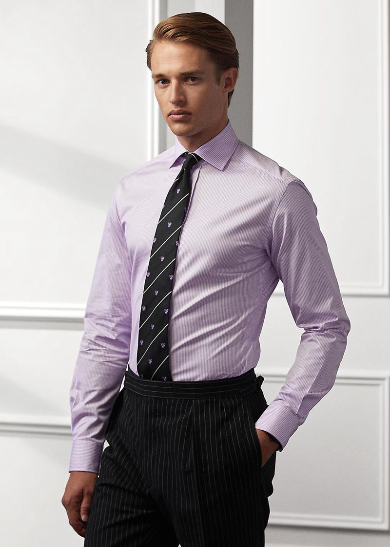 Koszula Purple Label Męska Fioletowe W Paski Easy Care Twill 176589-RHA